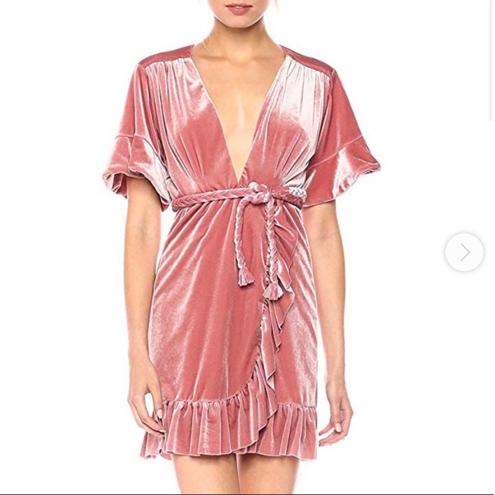 MISA Los Angeles Pink Velvet Wrap Dress